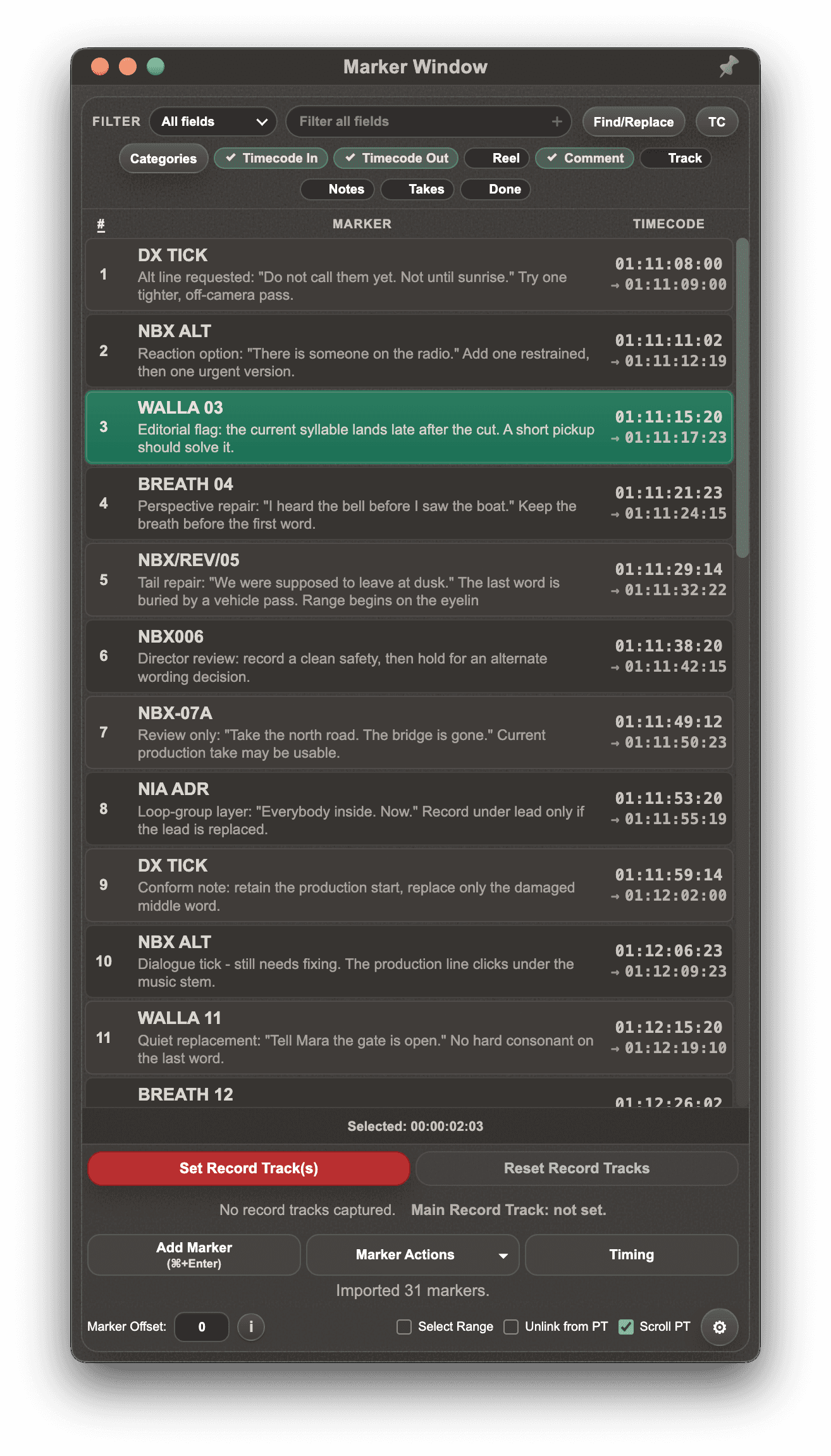OverMarker Marker Window in the Default theme, dark appearance